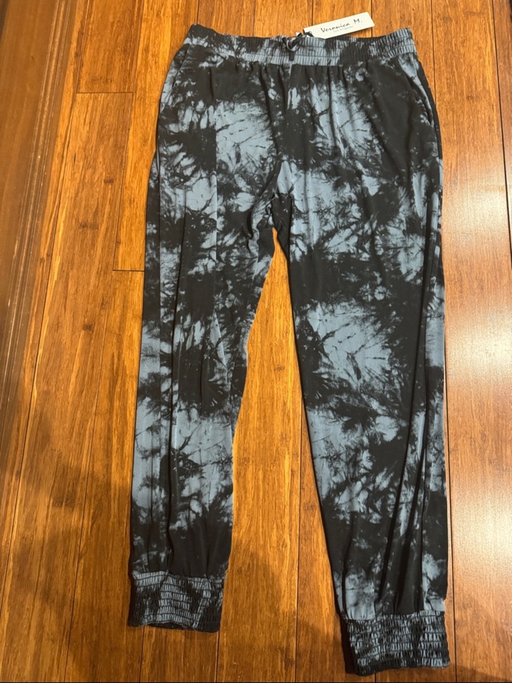 Veronica M Black & Gray Tie-Dye Track Joggers